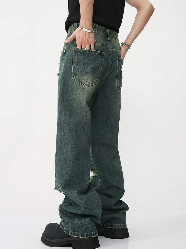 Jeans sueltos rasgados vintage para hombre
