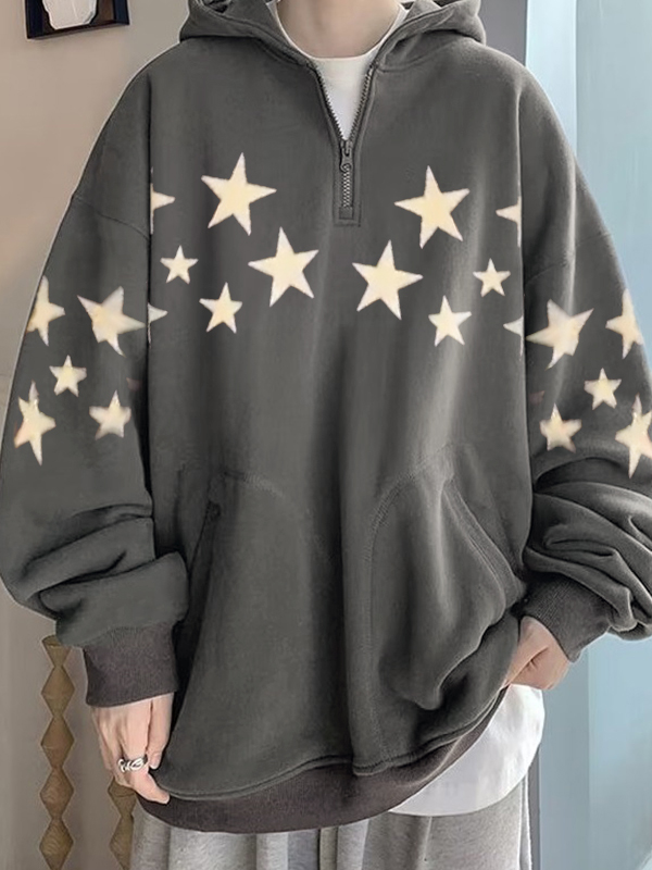 Sudadera con capucha extragrande con media cremallera y estampado de estrellas para hombre