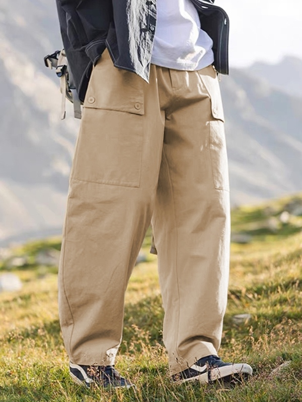 Pantalones anchos informales con bolsillo grande para hombre