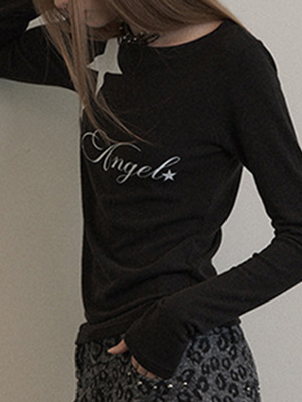 Camiseta de manga larga con estampado de letras de moda