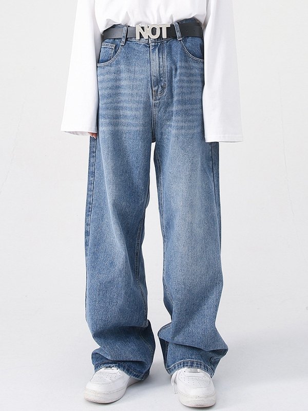 Jeans sueltos de pierna recta con cintura semielástica para hombre