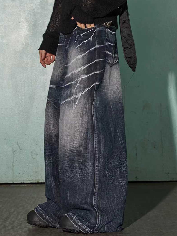 Vaqueros holgados con efecto tie dye y diseño de relámpagos para hombre