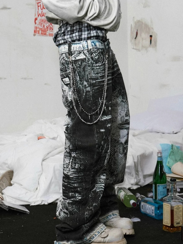 Vaqueros holgados con estampado gráfico para hombre