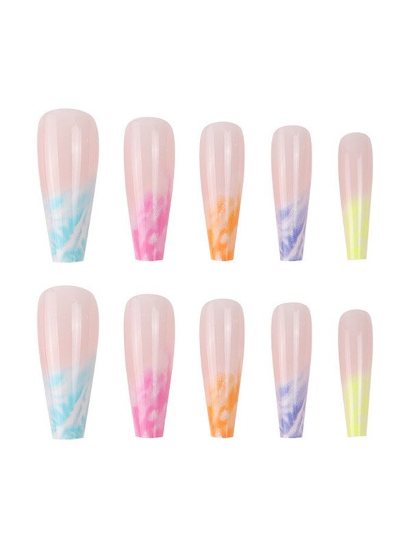 24 uñas postizas largas de arco iris.