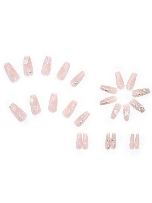 24 piezas de prensa floral de perlas de imitación en las uñas