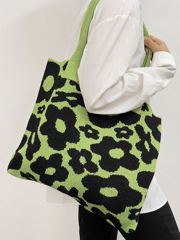 Bolso tote de punto de jacquard floral