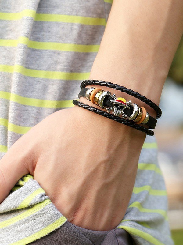 Pulsera de piel sintética trenzada en capas para hombre