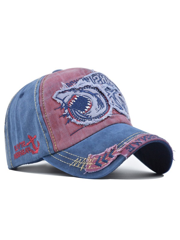 Gorra de béisbol desgastada con bordado de tiburón vintage