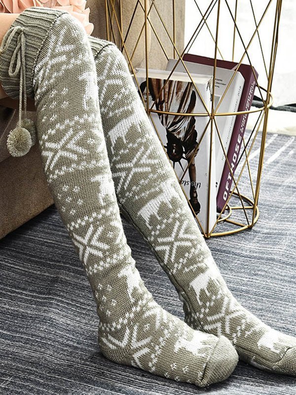 Calcetines hasta la rodilla de jacquard navideño