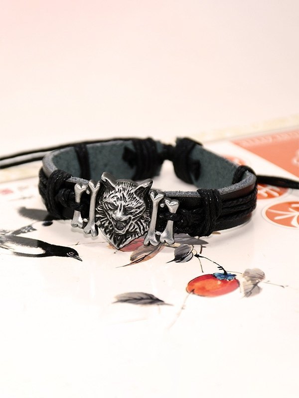 Pulsera de cuero de pu con colgante de animal