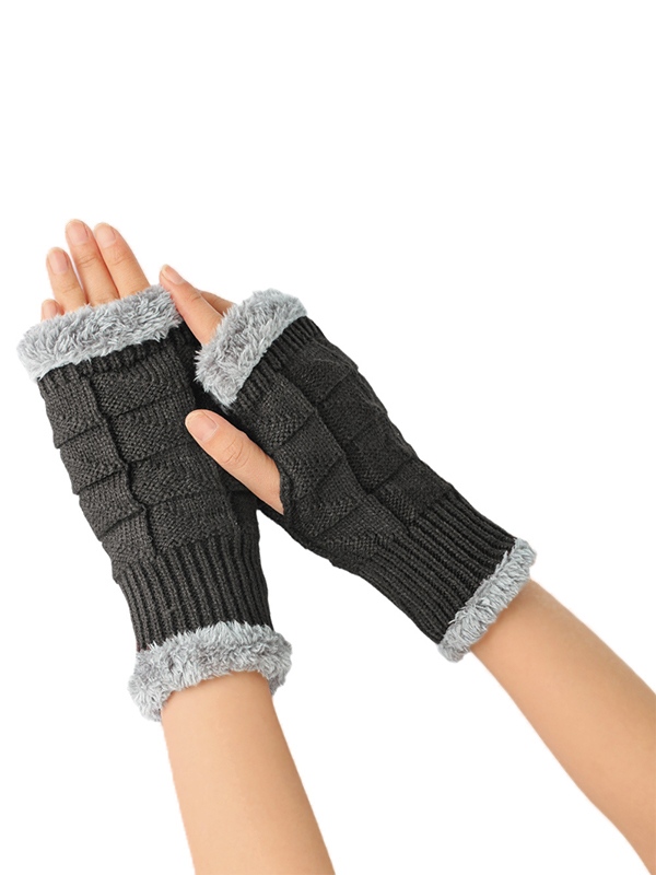 Guantes de punto sin dedos gruesos y cálidos con forro polar