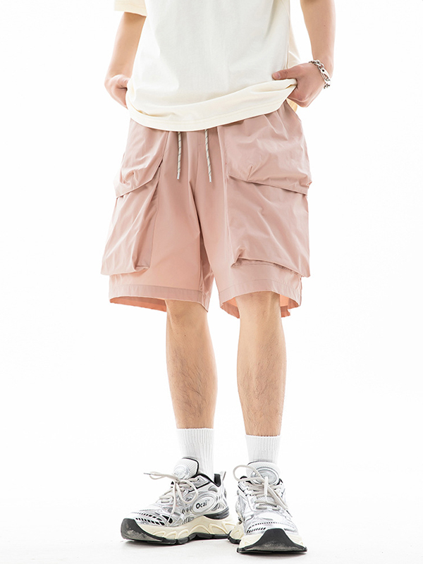 Pantalones cortos casuales lisos con bolsillo grande para hombre